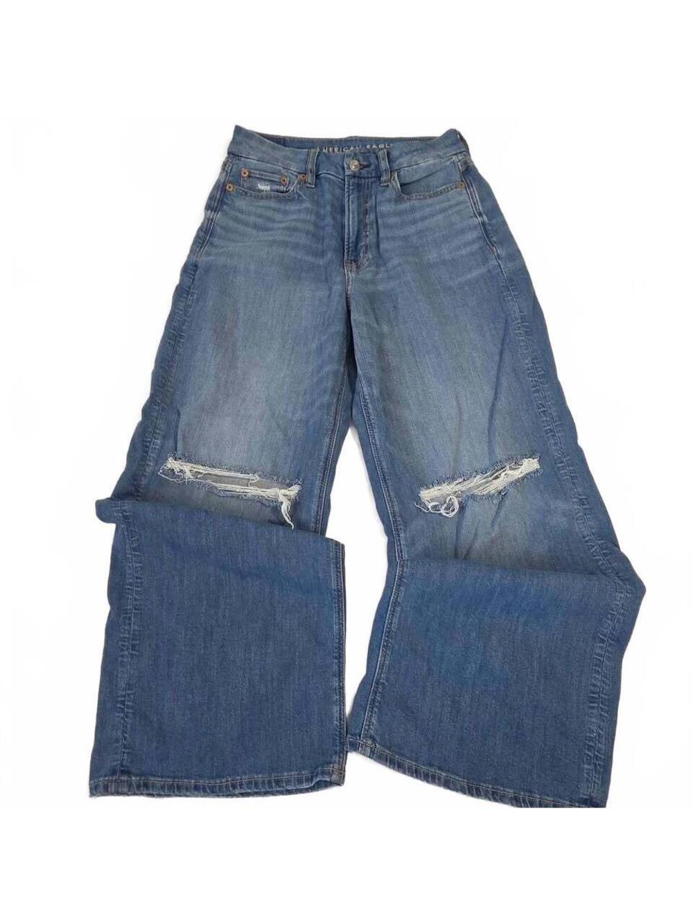 American Eagle Curvy Super High Rise Ripped Wide Leg Jeans Size 4 Short